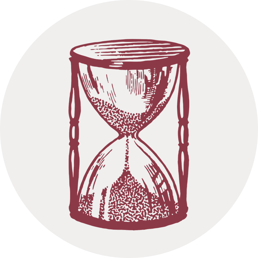 Illustration of an hourglass in a gray circle