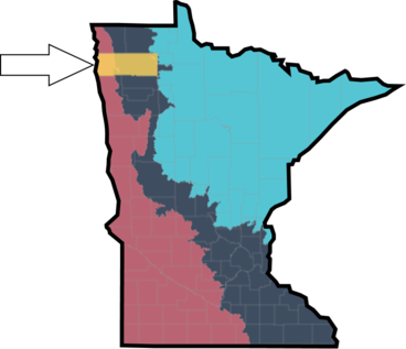 Map of Minnesota with Marshall County highlighted