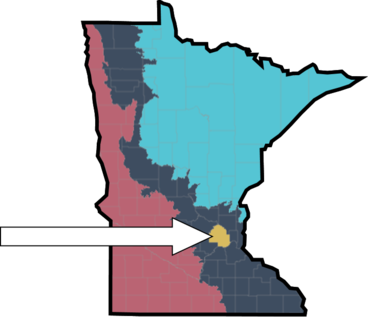 Map of Minnesota with an arrow pointing to Hennepin County
