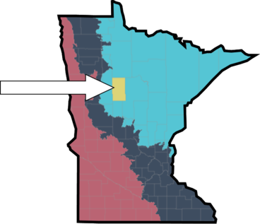 Map of Minnesota with an arrow pointing to Hubbard County