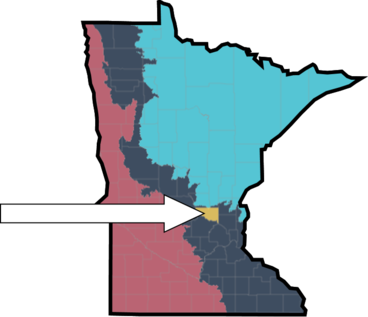 Map of Minnesota with an arrow pointing to Sherburne County