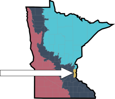 Map of Minnesota with an arrow pointing to Washington County